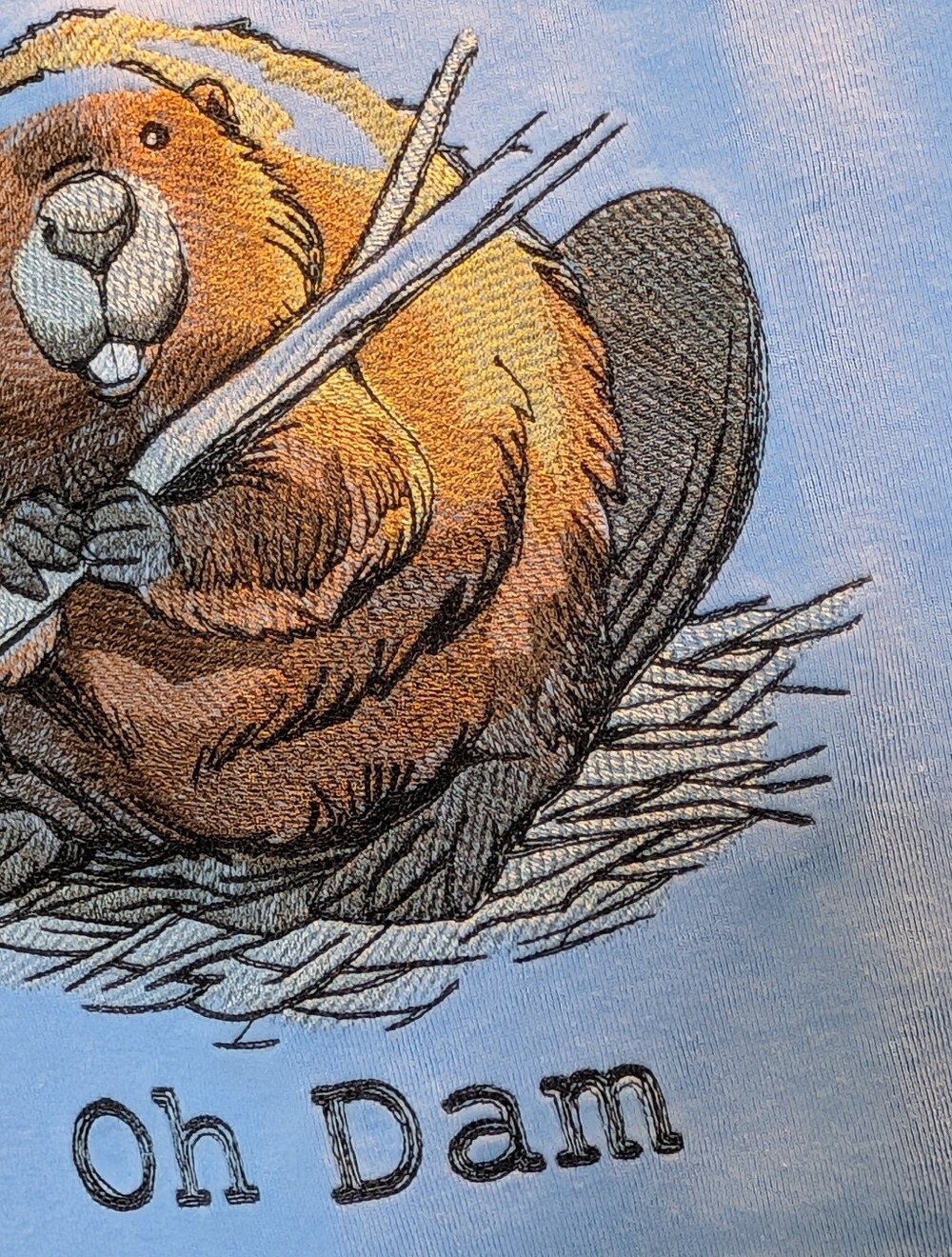 Croft & Barrow Graphic Tee Beaver 'Oh Dam' Xl Embroidery Nature Lover Wildlife View 5
